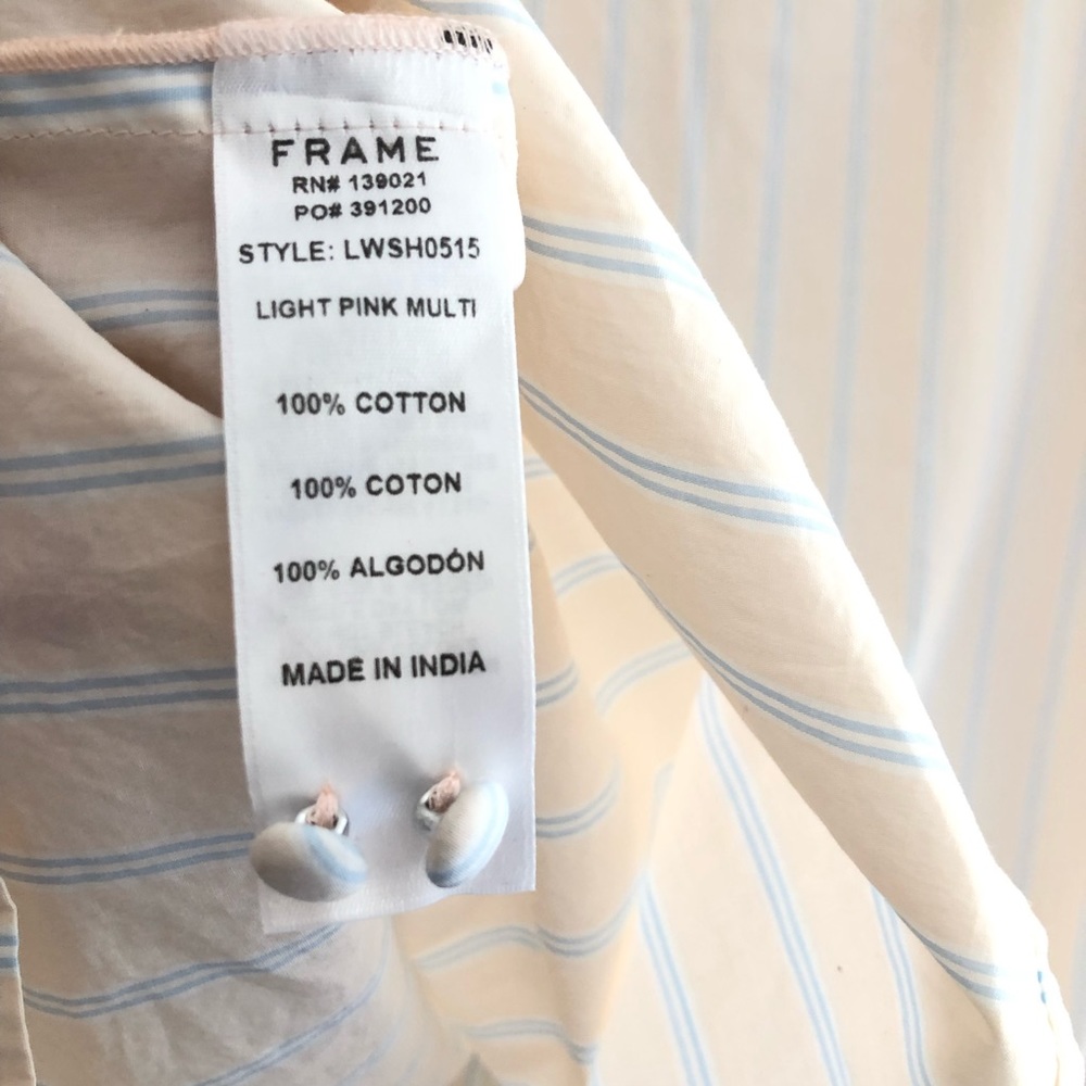 Frame Ruffle Cuff Cotton Shirt In Light Pink blue - Picture 9 of 9